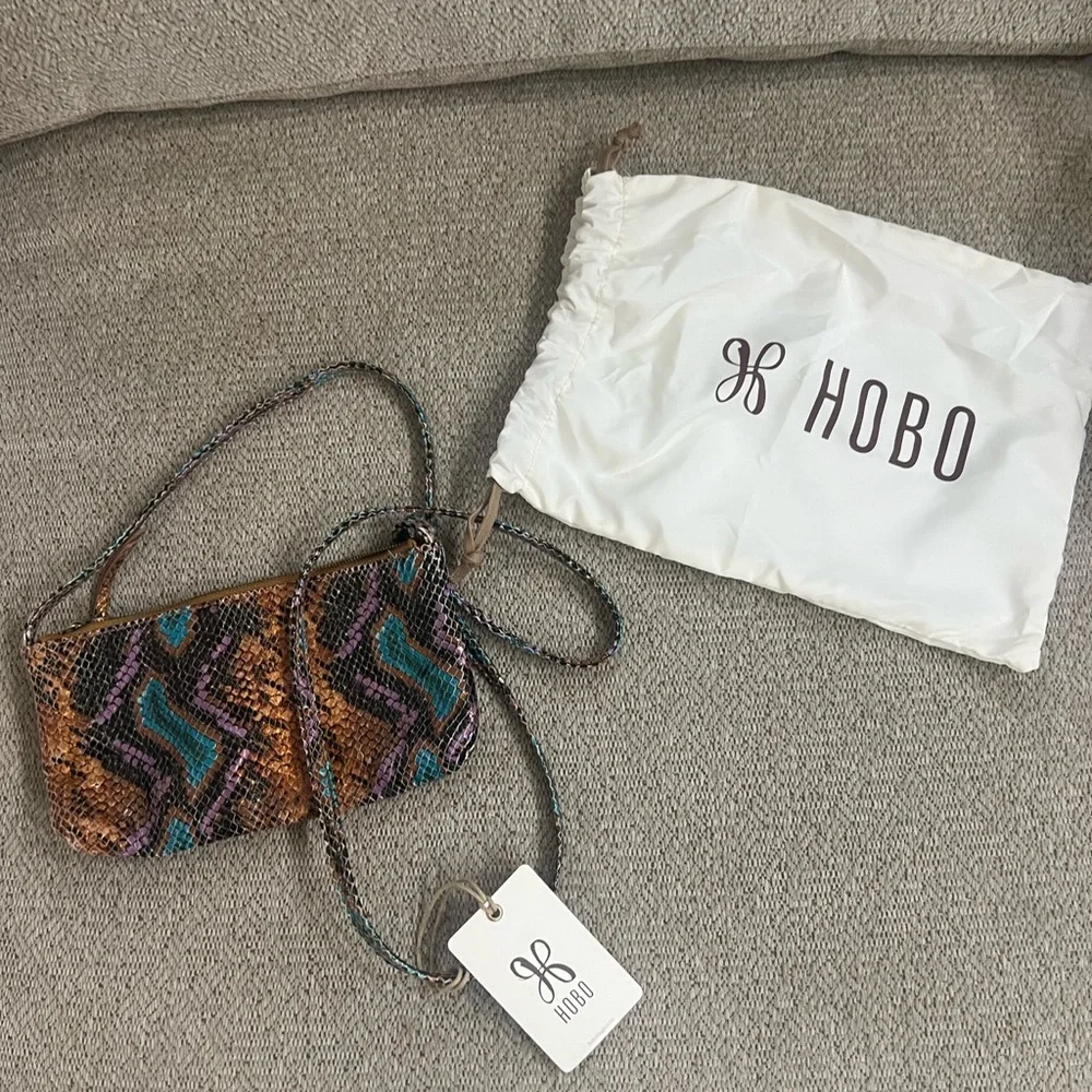 HOBO Brown and Blue Hobo Bag with Bohemian Colorful Design Cara Crossbody NWT